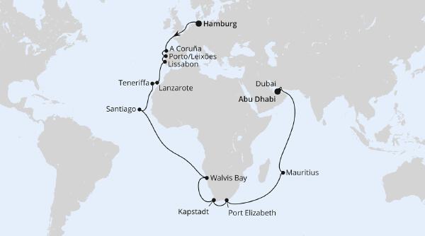 Weltenbummler Kanaren, Südafrika & Mauritius 3 › von Hamburg nach Abu Dhabi